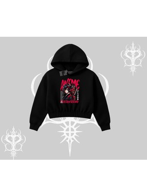 Die Grup Tarzsokak Kapşonlu Crop Sweatshirt Anime Girlfriend Kırmızı, Siyah, M
