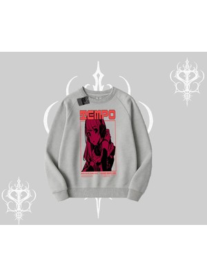Die Grup Tarzsokak Biskilet Sweatshirt Anime Waifu Kırmızı Grafik Desenli, Gri, M