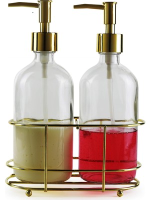Die Grup Circleware Ikili Dispenser Vurgulu Şişe Pompaları Metal Kutuda 2'li Set, Banyo Aksesuarları Ev Dekoru Esansiyel Yağlar, Losyonlar, Sıvı Sabunlar, 473 Ml, Şeffaf