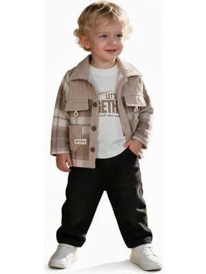 Bej – Petek Desenli Ceketli Erkek Bebe Takım