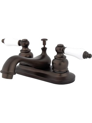 Die Grup Kingston Brass KB605PL Restorasyon 4 Inç Porselen Kol Saplı Merkezli Lavabo Bataryası, Yağ Ovuşturdu Bronz, Yağlı Bronz