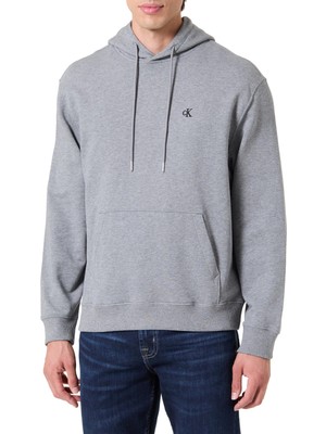 Die Grup Calvin Klein Ls Eu 350TERRY Monogram Hoodıe Erkek Sweatshirt Med Grey Htr M
