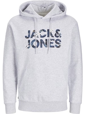 Die Grup Jack & Jones Jjebryan Corp Logo Sweat Hood Noos Erkek Kapüşonlu Sweatshirt, White Melange, M