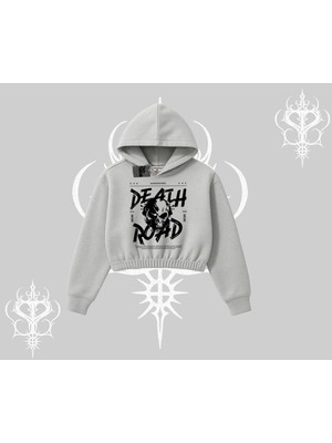 Die Grup Tarzsokak Kapşonlu Crop Sweatshirt Death Road Memento Mori Street Manifest, Gri, M