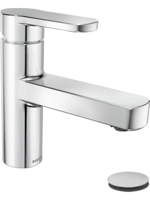Die Grup Moen Laris Krom Tek Kolu Tek Delikli Modern Banyo Lavabo Bataryası Opsiyonel Deckplate ve Yaylı Drenaj Montajlı, 84014