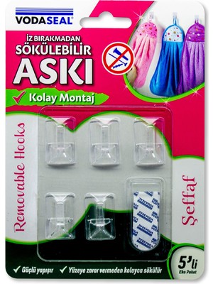 Die Grup Vodaseal 53.01.056 5'li Iz Bırakmayan Askı, Şeffaf