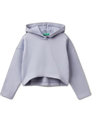 Die Grup United Colors Of Benetton Kız Çocuk Lila Arkası Logo Etiketli Kapüşonlu Relax Fit Sweatshirt, Lila, 8-9 Yaş