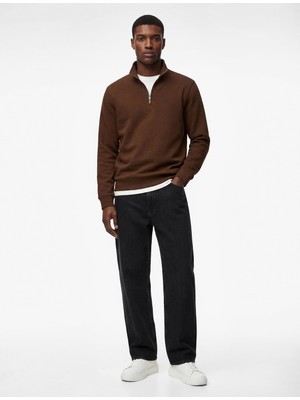 Die Grup Uzun Kollu Şardonlu Basic Yarım Fermuarlı Sweatshirt