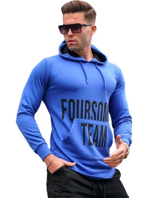 Die Grup Madmext Baskılı Saks Kapşonlu Sweatshirt 4148,SAKS M