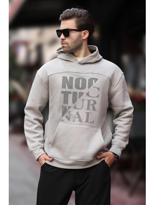 Die Grup Madmext Boyalı Gri Baskılı Kapüşonlu Cep Detaylı Erkek Sweatshirt 7062,BOYALI Gri S