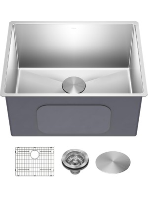 Die Grup Kraus KHU101-24L Standart Pro 24" Undermount 16 Gauge Tek Kase Çamaşır ve Yardımcı Lavabo, 60 Cm, Sıkı Yarıçap
