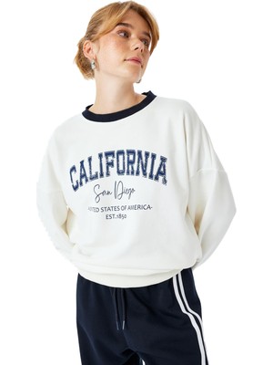 Die Grup Koton Bisiklet Yaka Uzun Kollu Baskılı Oversize Sweatshirt
