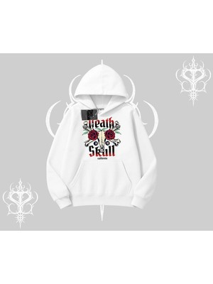 Die Grup Tarzsokak Kapşonlu Sweatshirt Skull & Roses Vintage West Coast Rebellion, Beyaz, S