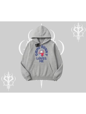 Die Grup Tarzsokak Kapşonlu Sweatshirt Sevimli Tavşan Some Bunny Loves Me Baskılı, Gri, S
