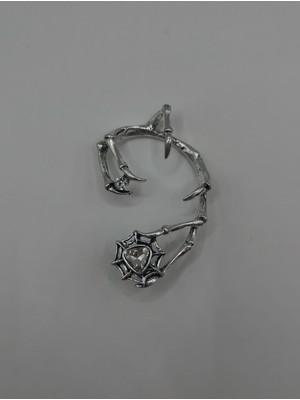 AG23 Tasarım Taşlı Örümcek Sol Kulak Rave Techno Tekno Earcuff Küpe