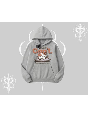 Die Grup Tarzsokak Kedi Baskılı Cant Busy Napping Y2K Kapşonlu Sweatshirt, Gri, S