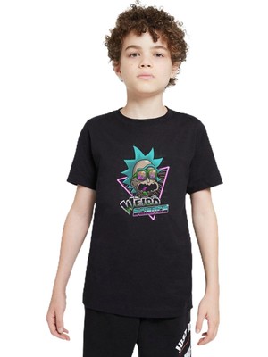 Die Grup Qivi Unisex Çocuk Siyah Rick Weird Science Baskılı Sweatshirt SFK0702-COCTS, 5-6 Yaş