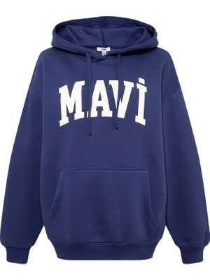 Die Grup Mavi Logo Baskılı Kapüşonlu Mavi Sweatshirt 1600361-70722 MAVI-70722 M