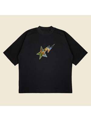 Die Grup Tarzsokak Bathing Ape Mandarin Baskılı Oversize Unisex Pamuklu Nefes Alan Kalın Kumaşlı, SIYAH790, Xl