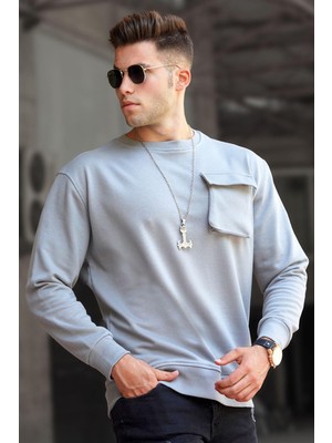 Die Grup Madmext Boyalı Gri Bisiklet Yaka Sweatshirt 5320,BOYALI Gri M