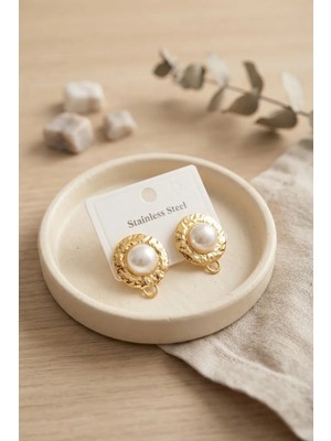 Alkasaz 316L Çelik Gold Renk Incili Model Küpe