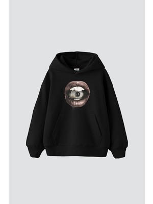 Die Grup Tarzsokak Eye In Mouth Baskılı Oversize Unisex Premium Siyah, SIYAH-269, S