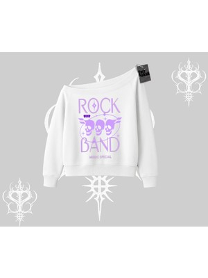 Die Grup Tarzsokak Kayık Yaka Sweatshirt Rock Band Street Noise Culture, Beyaz, M