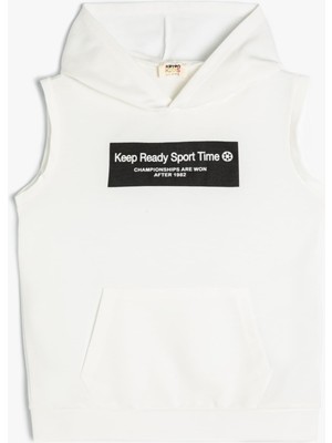 Die Grup Koton Kapşonlu Sweatshirt Kolsuz Slogan Baskılı Kanguru Cepli