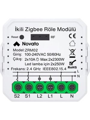 Die Grup Tuya Mini Zigbee Iki Çıkışlı Anahtar (Tuya, Smart Life, Home Assistant, ZIGBEE2MQTT Uyumlu)