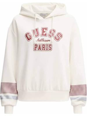 Die Grup Guess Berthe Kadın Kapüşonlu Scuba Sweatshirt, Modal Karışımlı, Beyaz, M Beden