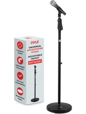 Die Grup Pyle Evrensel Mikrofon Standı - M-6 Mikrofon Montaj Tutacağı ve Yüksekliği 27,5 "ila 57" Inç Arasında Ayarlanabilir Yükseklik, Kompakt Yuvarlak Taban Plakası - Hızlı Ayar Kilit Sıkı Düğme Hafif ve