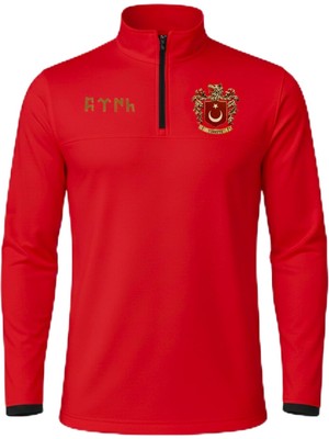 Die Grup Erkek Türkiye Temalı Yarım Fermuarlı Sweatshirt, Uzun Kollu Spor Üst, Dik Yaka Günlük ve Antrenman Kullanımına UYGUN,%100 Polyester (Kırmızı,xxl)