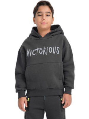 Die Grup Slazenger Lexus Unisex Çocuk Kapüşonlu Cepli Koyu Gri Sweatshırt