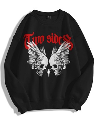 Die Grup Tarzsokak Unisex Two Sides Bisiklet Yaka Sweatshirt Siyah, SIYAH-551, S