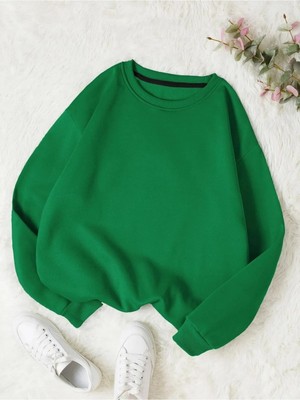 Die Grup Tarzsokak Özel Renkli Oversize Bisiklet Yaka Pamuklu Sweatshirt Yeşil, Yeşil, L/xl