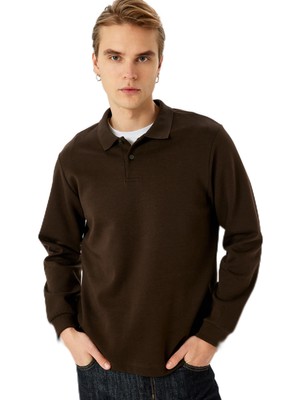 Die Grup Polo Yaka Sweatshirt Basic Düğmeli Pamuklu Interlok Kumaş