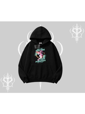Die Grup Tarzsokak Kapşonlu Sweatshirt Oversize Anime Kız Desenli Japon Stil, Siyah, M