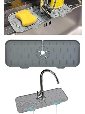 Die Grup Musluk Emici Mat, Silikon Katlanabilir Musluk Sıçrama Koruması Lavabo Damlama Matı Su Tutucu Lavabo Matı Kurutma Matı Mutfak ve Banyo Için Lavabo Aksesuarları (Gri)