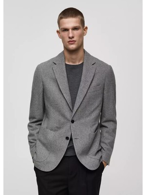 Mango Dar Kesim Mikro Kaz Ayağı Yünlü Blazer Ceket