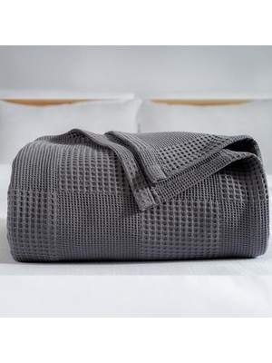 Esranın Dünyası Waffle Desenli Pike Yatak Örtüsü Koyu Gri, Tek Kişilik Pike 160X230 Cm, 100% Pamuk, Hafif 4 Mevsim Kullanım