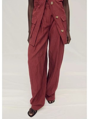 Mango Wideleg Kırışık Görünümlü Kumaş Pantolon