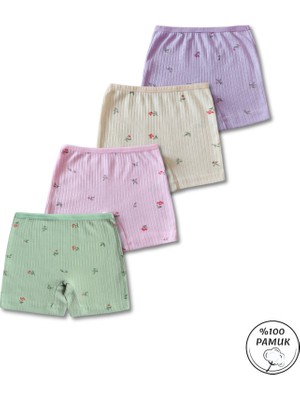 Panfilia Kids %100 Pamuk Kız Çocuk Boxer 4'lü Set / Külot/ Iç Çamaşır