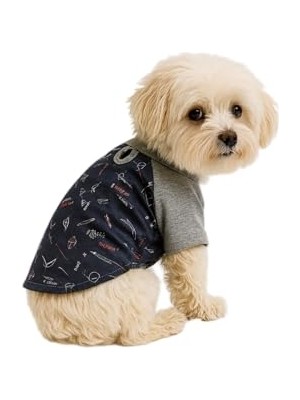 Esranın Dünyası %100 Pamuk Kedi ve Köpek Kıyafeti Lacivert Geo Desenli Basic T Shirt S