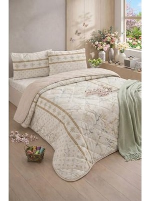 Esranın Dünyası Formeya Kapitoneli Çift Kişilik Desenli Pike - Yatak Örtüsü Takımı 200X230 cm - 2 Adet Yastık Kılıflı (Bej)