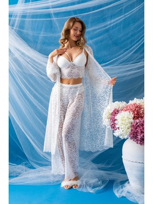 SS Home Concept Gallipoli 32334 Kadın Danteelli Sabahlık Bralet, Pantolon Takım