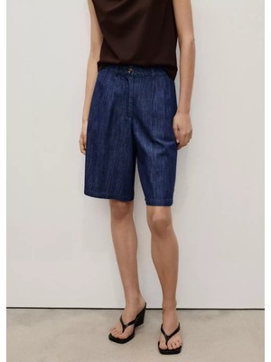 Mango Düz Kesim Denim Rinse Wash Bermuda Şort