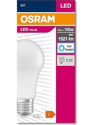 Esranın Dünyası Osram 4052899971042 LED Cla 100 13 W 1521 Lümen 6500 Kelvin Beyaz Işık E27 Duy Ampul, 12X6X6 cm          [enerji Sınıfı A]