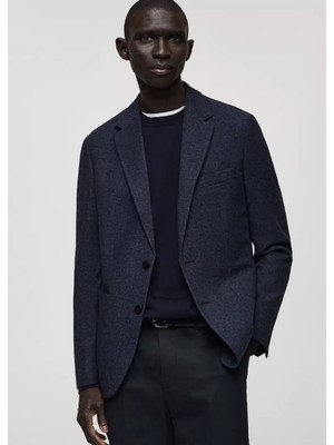 Mango Dar Kesim Yün Karışımlı Blazer Ceket