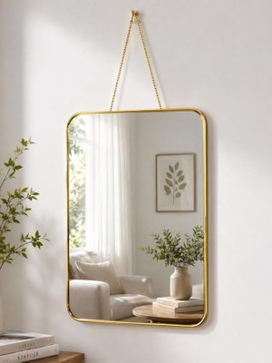 40X30CM Dekoratif Dikdörtgen Duvar Aynası-Gold Çerçeveli Salon Mutfak Antre Banyo Aynası