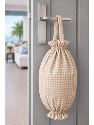 Yuvol Pötikareli Siyah Beyaz Kumaş Poşetlik 50X35 cm Poşet Organizeri, Mutfak Poşet Düzenleyici
